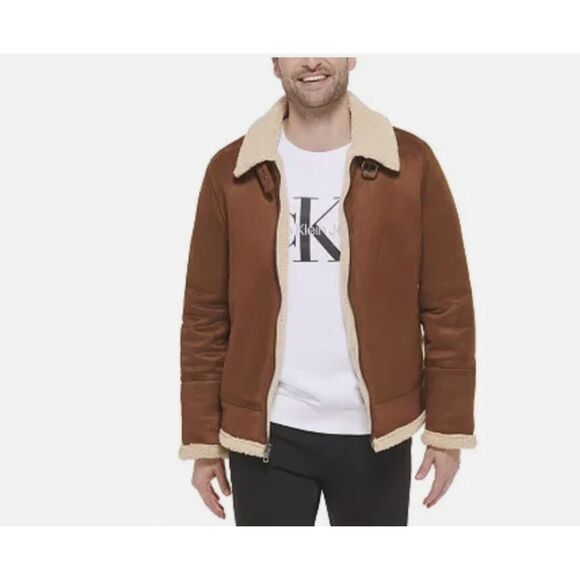 Calvin Klein Men's Classic Faux Shearling B-3 Bomber Jacket, 2XL-EUC - Picture 10 of 10